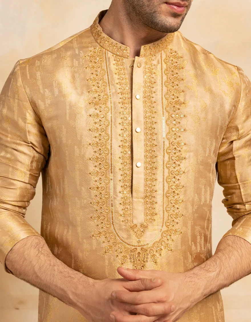 GOLDEN SPECIAL BLENDED KURTA | JJK-SP-A-48214/S25/JJ10012-FL sold by Junaid Jamshed product image thumbnail 3