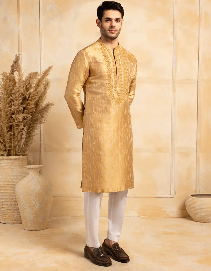 GOLDEN SPECIAL BLENDED KURTA | JJK-SP-A-48214/S25/JJ10012-FL sold by Junaid Jamshed