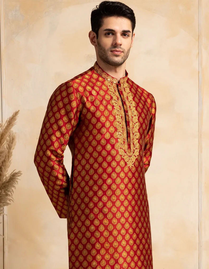 RED SPECIAL BLENDED KURTA | JJK-SP-A-48219/S25/JJ10013-FL sold by Junaid Jamshed product image thumbnail 2