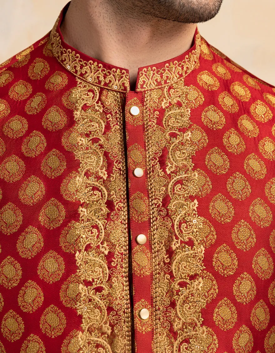 RED SPECIAL BLENDED KURTA | JJK-SP-A-48219/S25/JJ10013-FL sold by Junaid Jamshed product image thumbnail 3