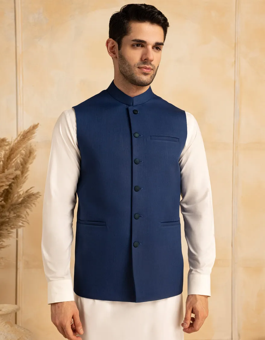 BLUE SUITING WAISTCOAT | JJVC-A-33229/S25/JJ10129-PN sold by Junaid Jamshed