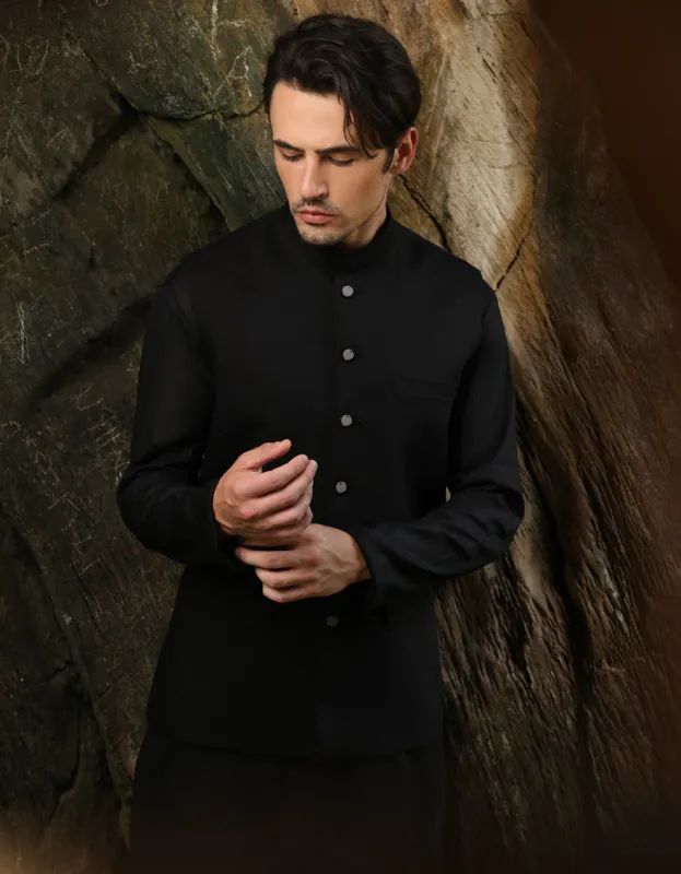 BLACK SUITING WAISTCOAT | JJVC-A-27380-R11-AP/S25/JJ9546-PN sold by Junaid Jamshed