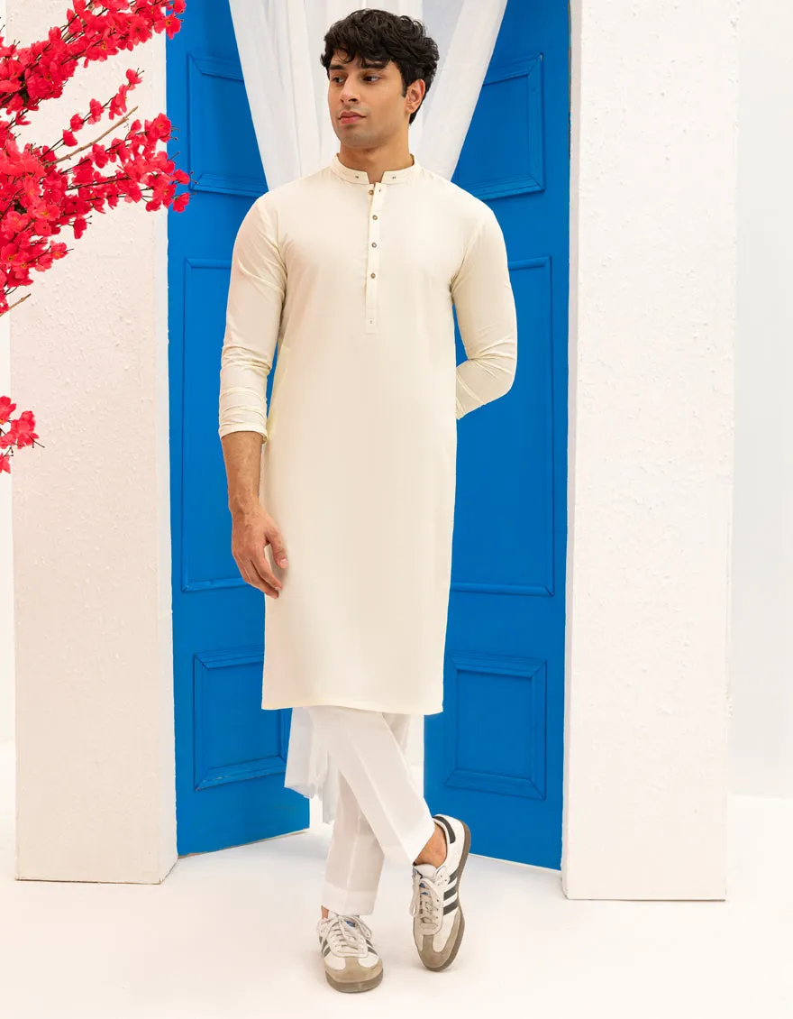 CREAM BLENDED KURTA | JTK-A-46534/S25/JJ9349-CL sold by Junaid Jamshed product image thumbnail 2