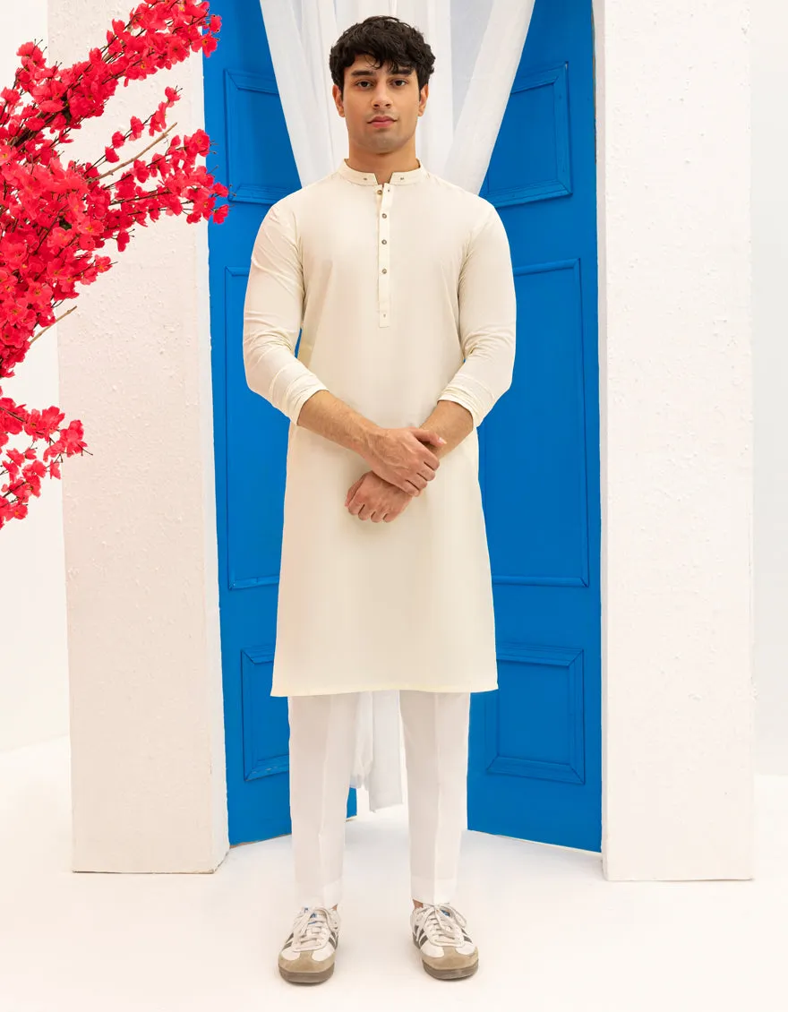 CREAM BLENDED KURTA | JTK-A-46534/S25/JJ9349-CL sold by Junaid Jamshed