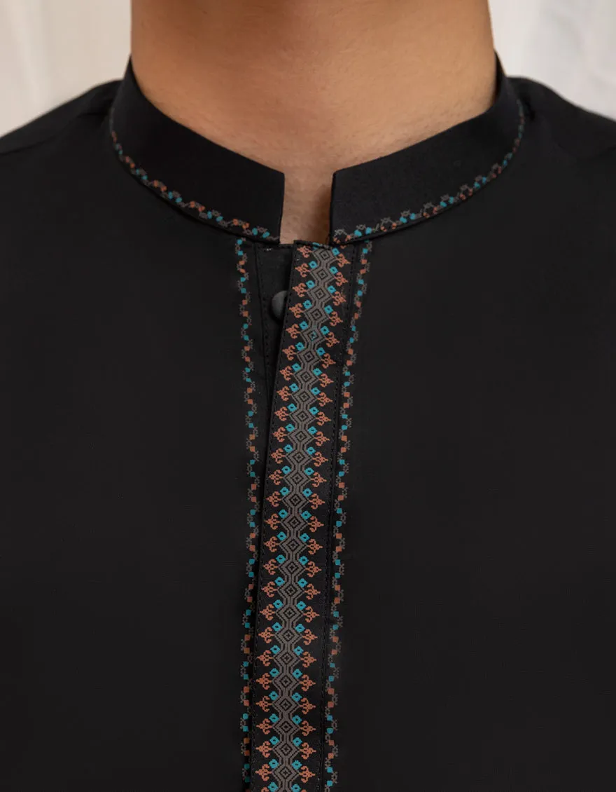 BLACK COTTON KURTA | JTK-A-46593/S25/JJ9777-SF sold by Junaid Jamshed product image thumbnail 2