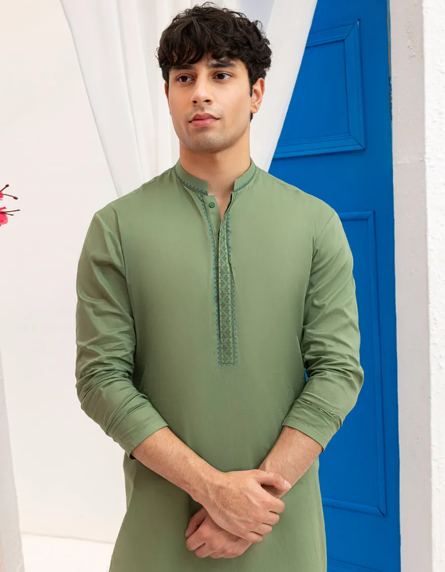 GREEN COTTON KURTA | JTK-A-46594/S25/JJ9777-SF sold by Junaid Jamshed product image thumbnail 3