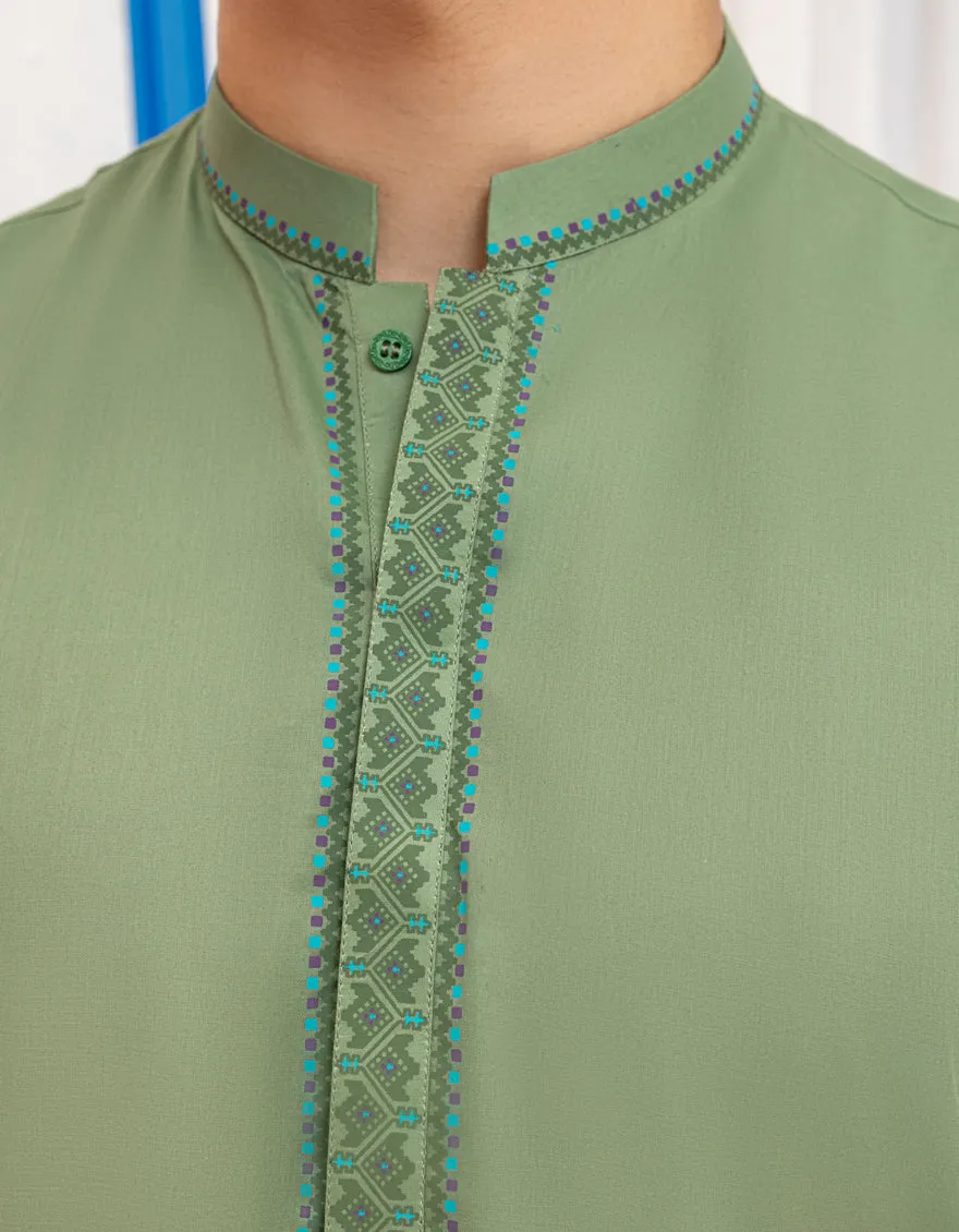 GREEN COTTON KURTA | JTK-A-46594/S25/JJ9777-SF sold by Junaid Jamshed product image thumbnail 2