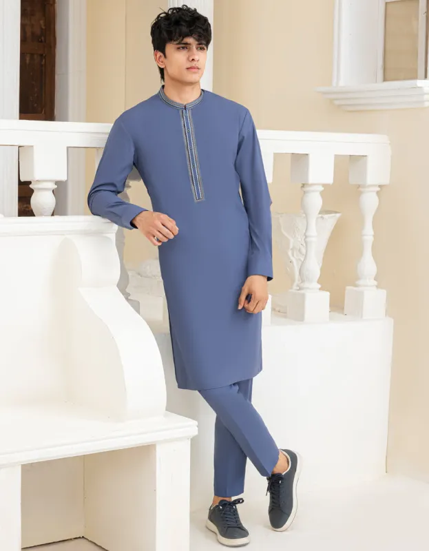 BLUE BLENDED KURTA TROUSERS | JTKP-A-39280/S25/JJ9432-SF sold by Junaid Jamshed