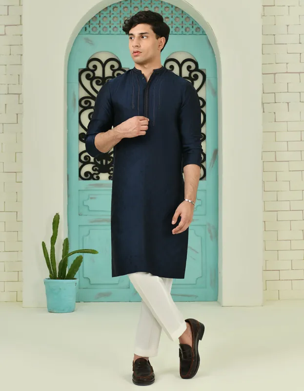 BLUE SPECIAL BLENDED KURTA | JTK-SP-A-45464/S24/JJ1071-FL sold by Junaid Jamshed