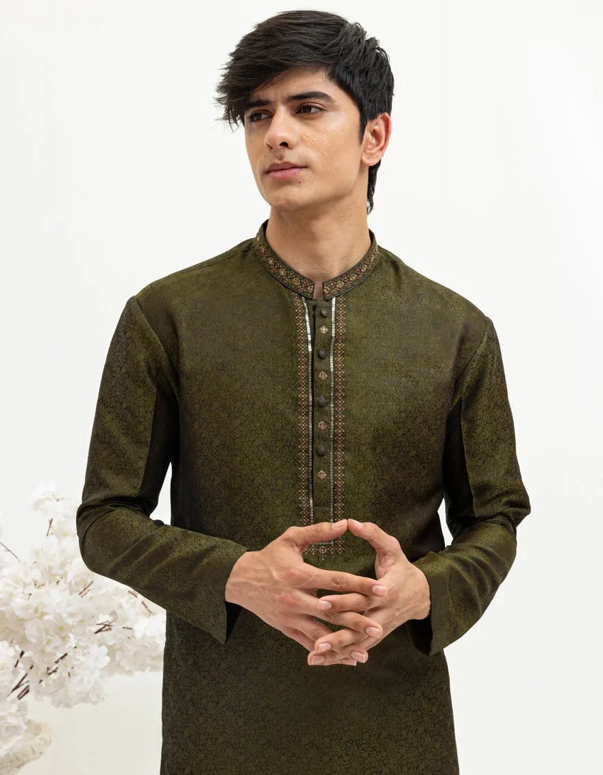 GREEN SPECIAL BLENDED KURTA | JTK-SP-A-50052/S25/JJ9971-FL sold by Junaid Jamshed product image thumbnail 3