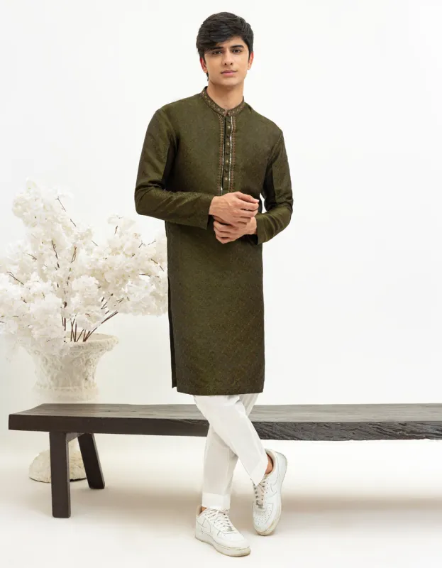 GREEN SPECIAL BLENDED KURTA | JTK-SP-A-50052/S25/JJ9971-FL sold by Junaid Jamshed