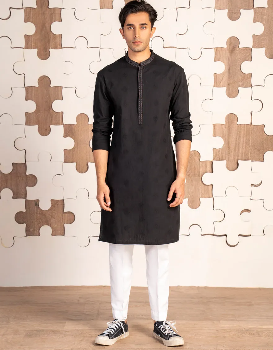 BLACK COTTON KURTA | JTK-W-34847/S24/JJ9631-FL sold by Junaid Jamshed