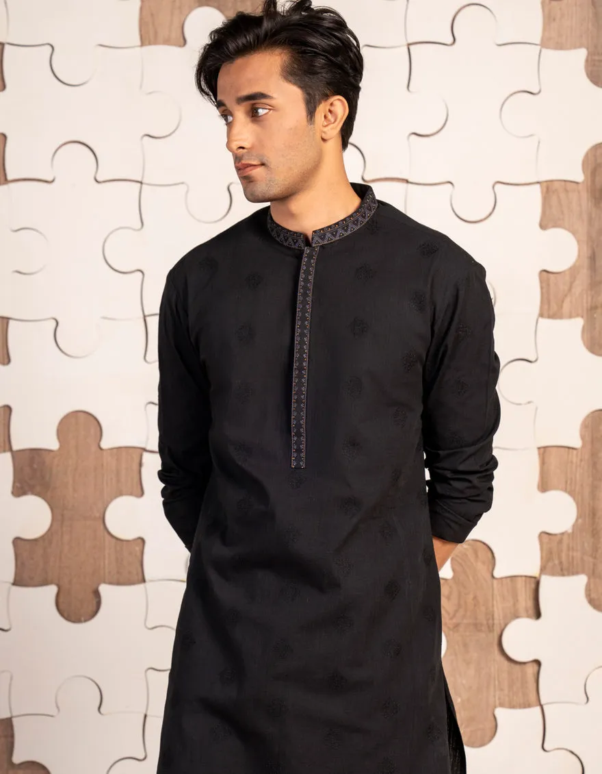 BLACK COTTON KURTA | JTK-W-34847/S24/JJ9631-FL sold by Junaid Jamshed product image thumbnail 2
