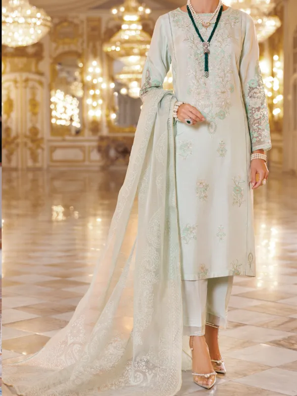 LIGHT GREEN SHEESHA SILK 3PC STITCHED | AL-3PS-LS-502/AM-3001E made by Junaid Jamshed