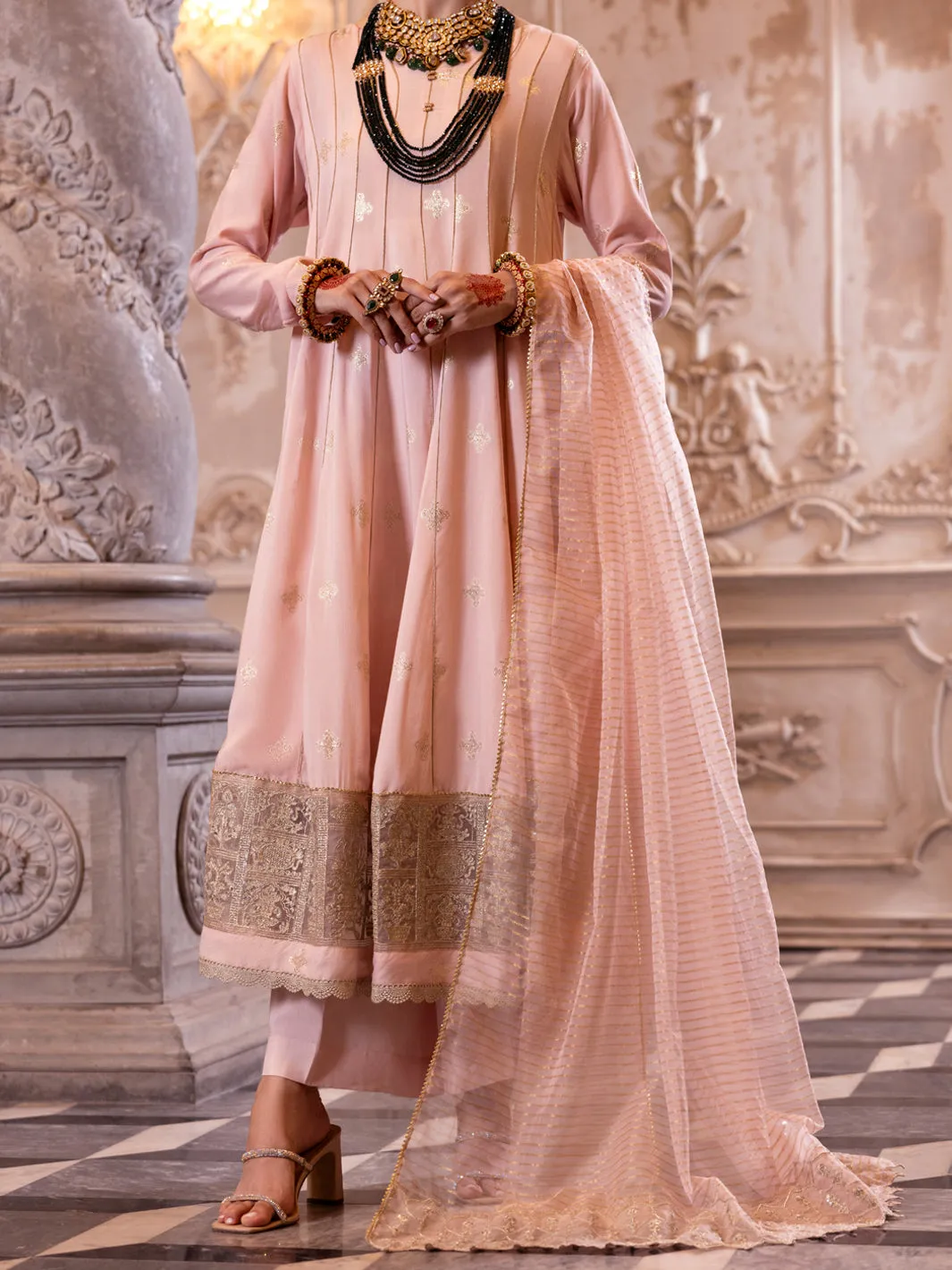 LIGHT PINK VISCOSE LUREX 3PC STITCHED | AL-3PS-LS-513/AM-3139A sold by Junaid Jamshed