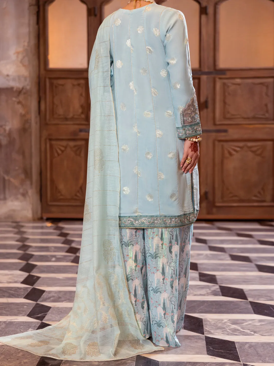 ICE BLUE VISCOSE LUREX 3PC STITCHED | AL-3PS-LS-515/AM-3140A sold by Junaid Jamshed product image thumbnail 2