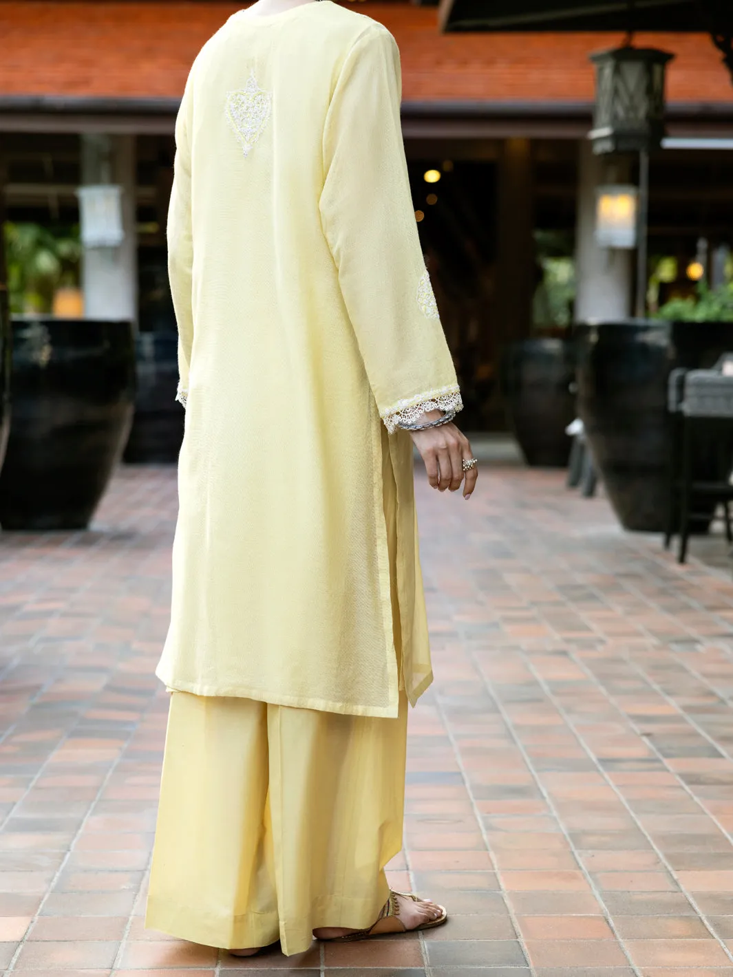 YELLOW KHADDI NET KURTI | AL-LK-1037/AM-3146D sold by Junaid Jamshed product image thumbnail 2