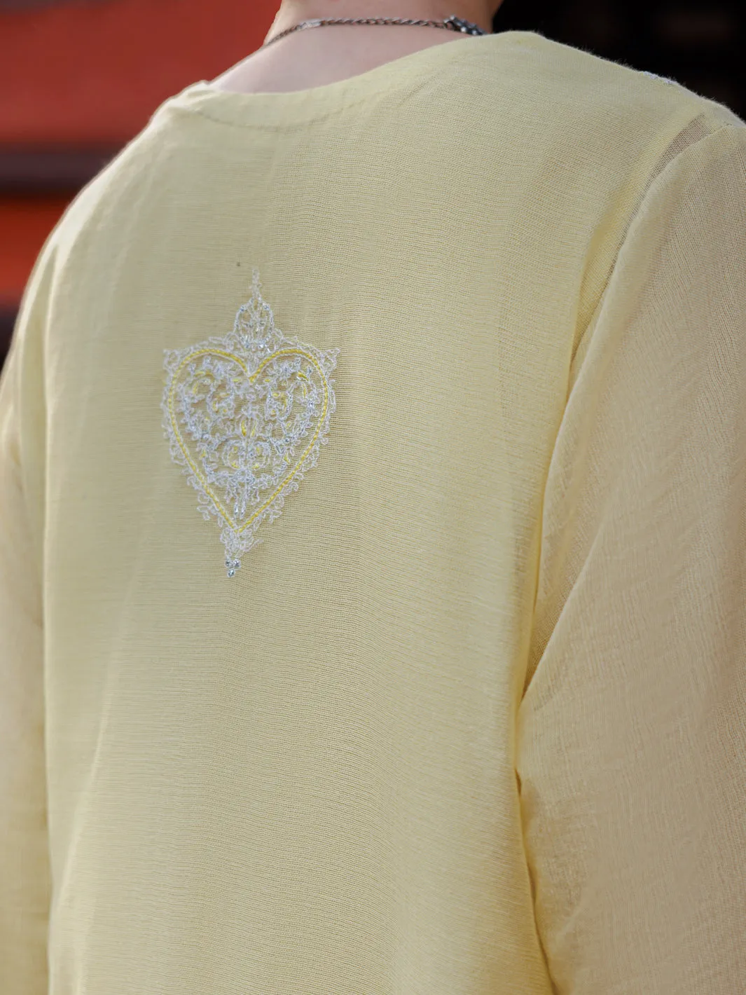 YELLOW KHADDI NET KURTI | AL-LK-1037/AM-3146D sold by Junaid Jamshed product image thumbnail 4