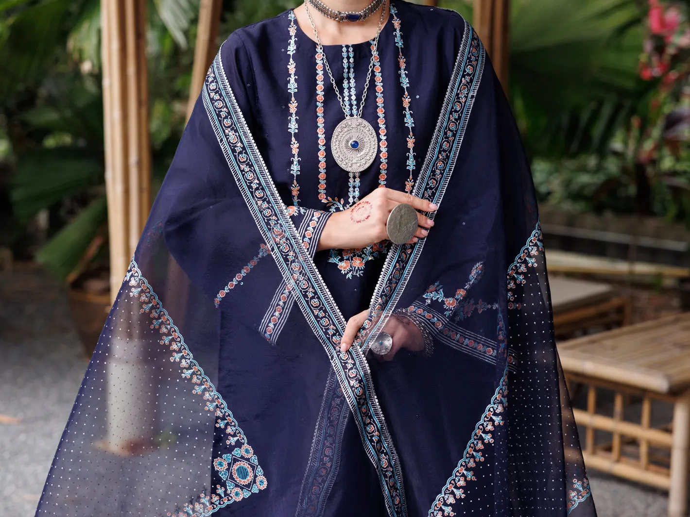 BLUE SHEESHA SILK 3PC STITCHED | ALP-3PS-2030/S AM-3001C sold by Junaid Jamshed product image thumbnail 4