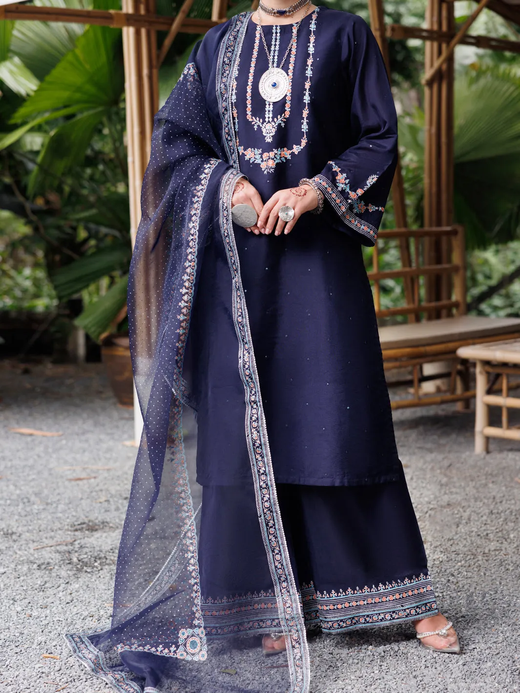 BLUE SHEESHA SILK 3PC STITCHED | ALP-3PS-2030/S AM-3001C sold by Junaid Jamshed