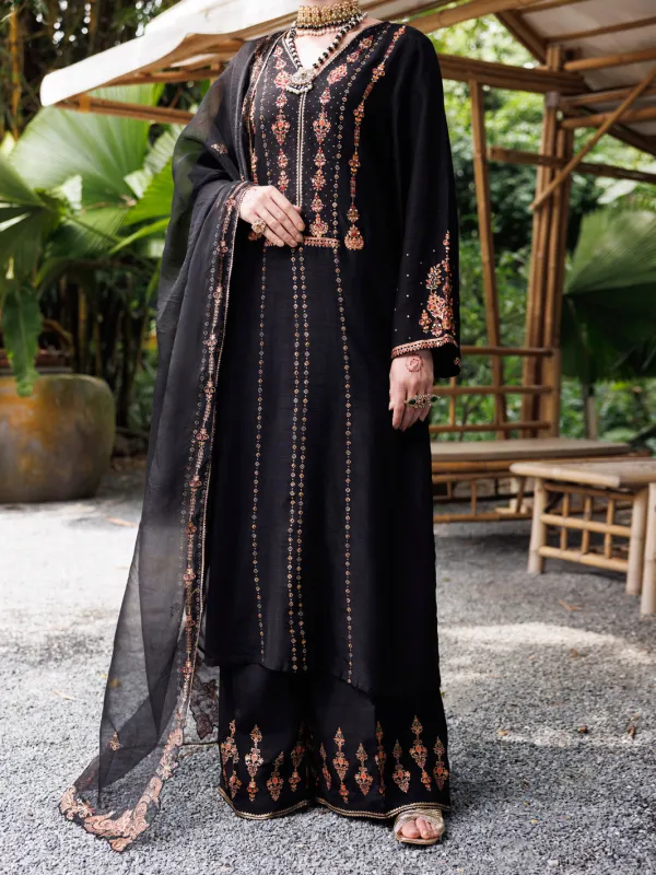 BLACK SHEESHA SILK 3PC STITCHED | ALP-3PS-2031/S AM-3001A sold by Junaid Jamshed