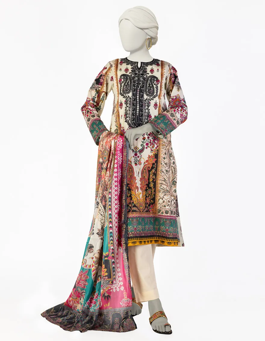 CREAM LAWN 3PC STITCHED | JLAWN-S-25-084/S ETRO-4 sold by Junaid Jamshed
