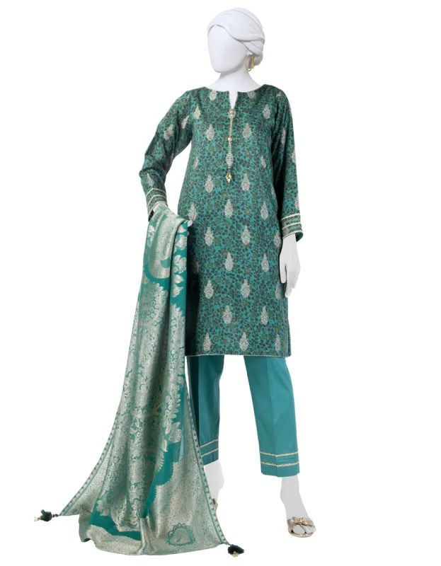 GREEN JACQUARD 3PC UNSTITCHED | JLAWN-S-25-3282 KALAMKARI-2 sold by Junaid Jamshed