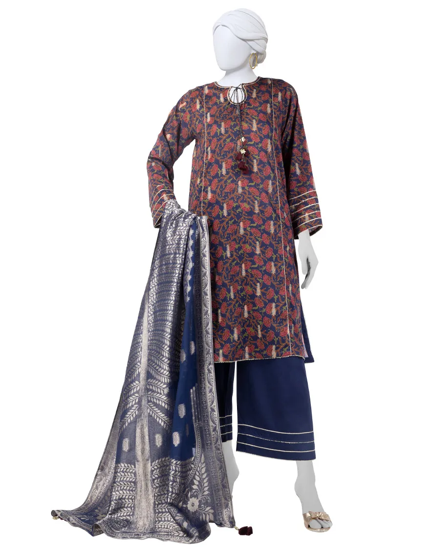 BLUE JACQUARD 3PC UNSTITCHED | JLAWN-S-25-3284 KALAMKARI-4 sold by Junaid Jamshed