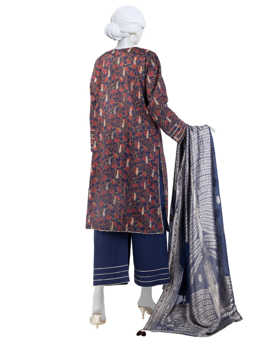 BLUE JACQUARD 3PC UNSTITCHED | JLAWN-S-25-3284 KALAMKARI-4 sold by Junaid Jamshed product image thumbnail 2