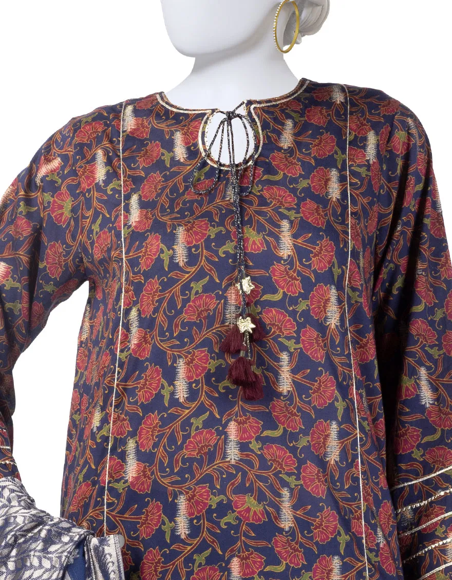 BLUE JACQUARD 3PC UNSTITCHED | JLAWN-S-25-3284 KALAMKARI-4 sold by Junaid Jamshed product image thumbnail 3