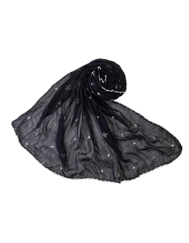BLACK IMPURE CHIFFON DUPATTA | JLDP-S-25-2638 FB/EMB-04 sold by Junaid Jamshed