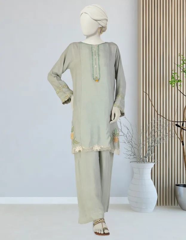 GREEN SILK 2PC STITCHED | JLAWN-S-JST-25-2061/ sold by Junaid Jamshed