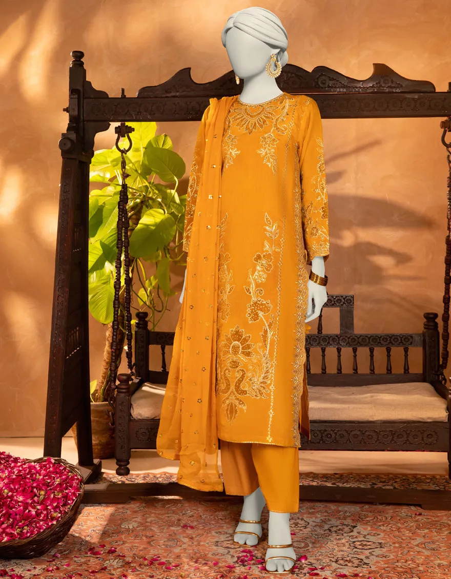 MUSTARD PAPER COTTON 3PC STITCHED | JJPW-S-JPS-25-3904 F sold by Junaid Jamshed