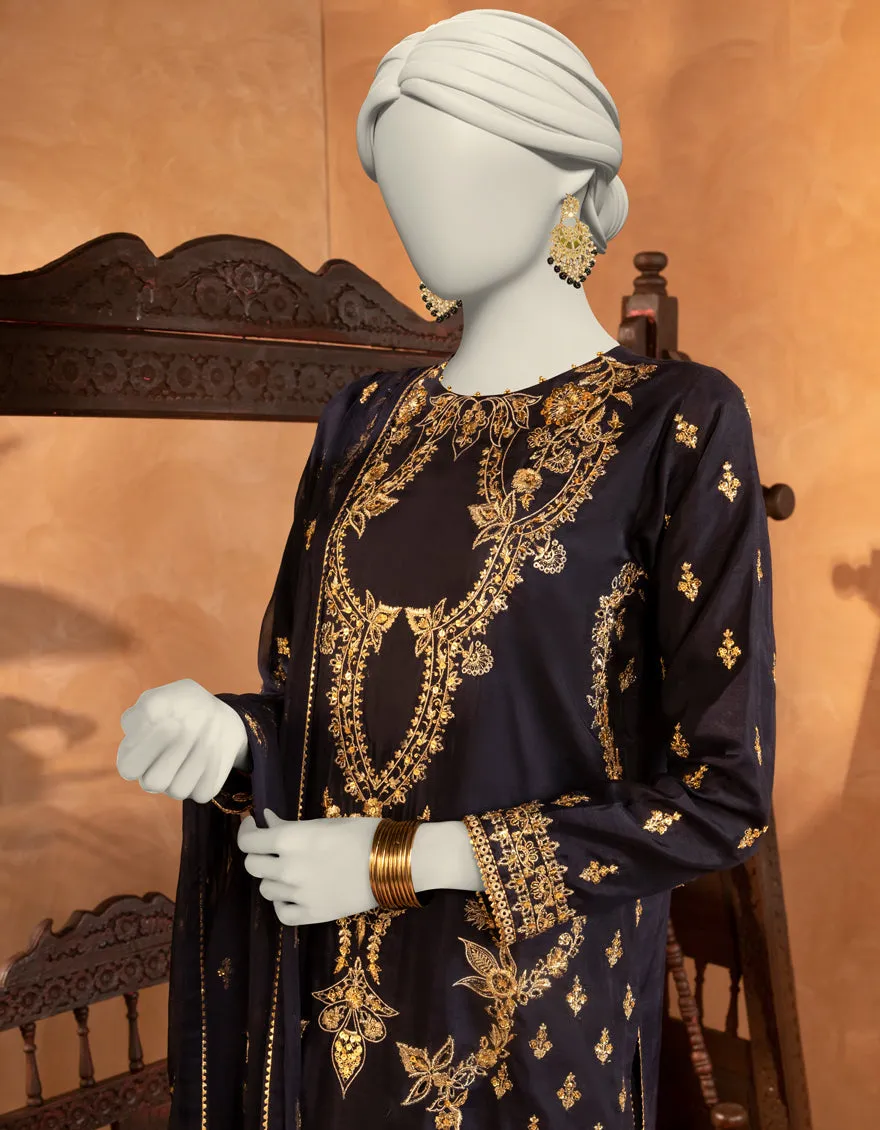 NAVY BLUE RAW SILK 3PC STITCHED | JJPW-S-JPS-25-3919 F sold by Junaid Jamshed product image thumbnail 3