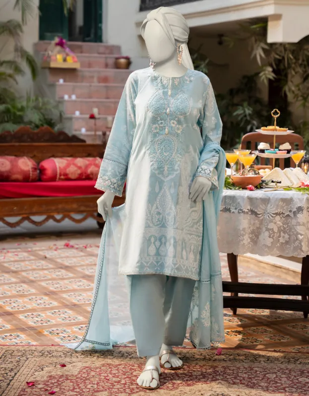 BLUE COTTON SILK 3PC STITCHED | JLAWN-S-25-085/S MAJ sold by Junaid Jamshed