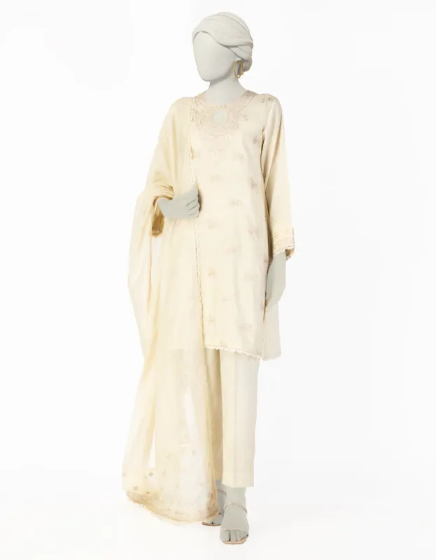 BEIGE COTTON SILK 3PC STITCHED | JLAWN-S-25-090/S GRA sold by Junaid Jamshed