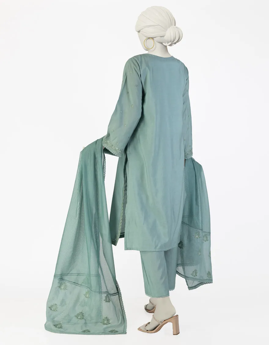 GREEN COTTON SILK 3PC STITCHED | JLAWN-S-25-091/S GRA sold by Junaid Jamshed product image thumbnail 2