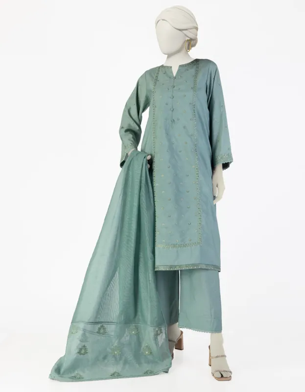 GREEN COTTON SILK 3PC STITCHED | JLAWN-S-25-091/S GRA sold by Junaid Jamshed