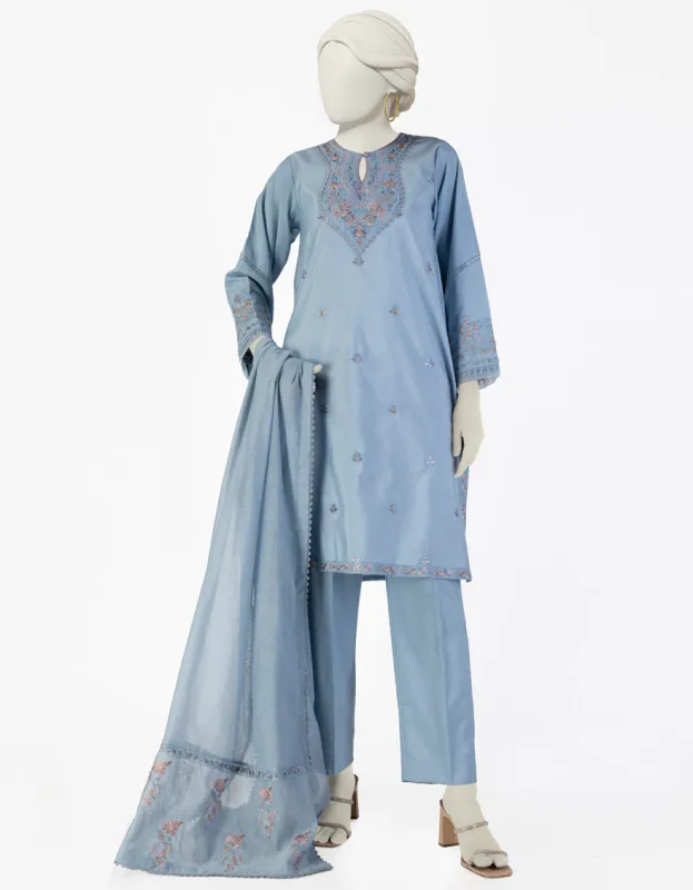 BLUE COTTON SILK 3PC STITCHED | JLAWN-S-25-092/S GRA sold by Junaid Jamshed