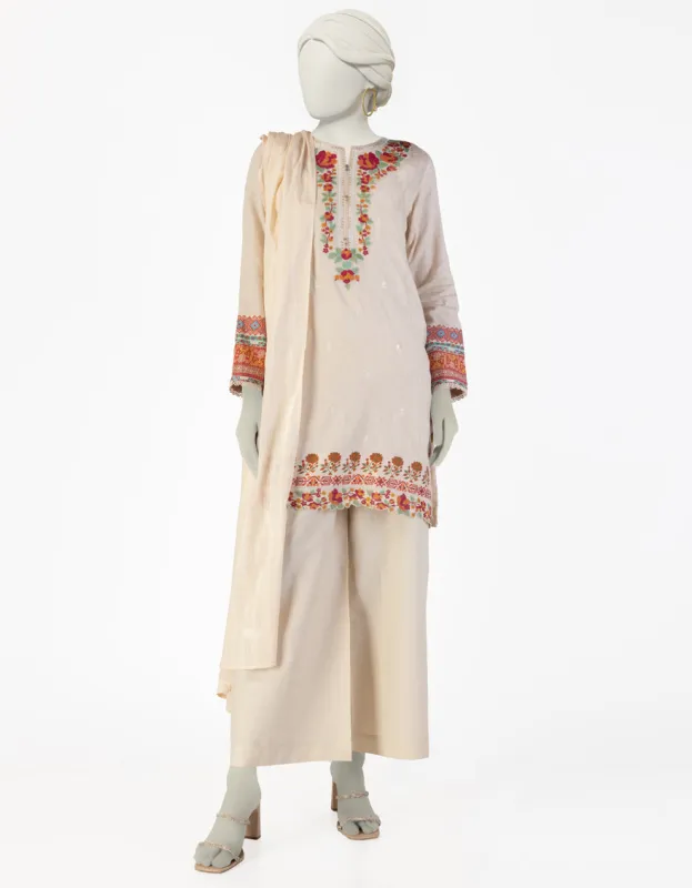 BEIGE DOBBY 3PC STITCHED | JLAWN-S-25-115/S CRO sold by Junaid Jamshed