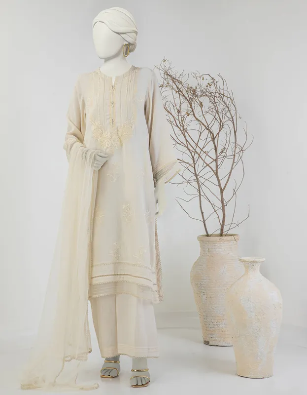 BEIGE DOBBY 3PC STITCHED | JLAWN-S-25-127/S PEA sold by Junaid Jamshed