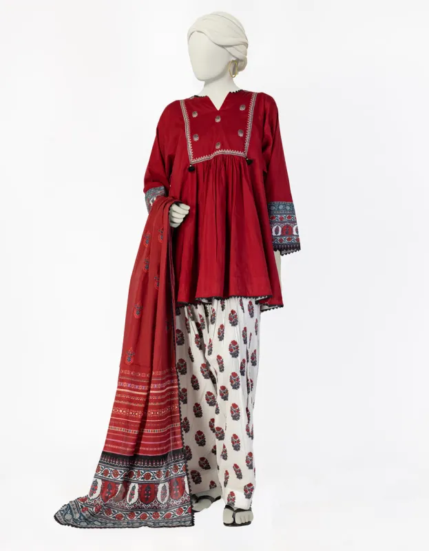 RED LAWN 3PC STITCHED | JLAWN-S-25-148/S FUS sold by Junaid Jamshed