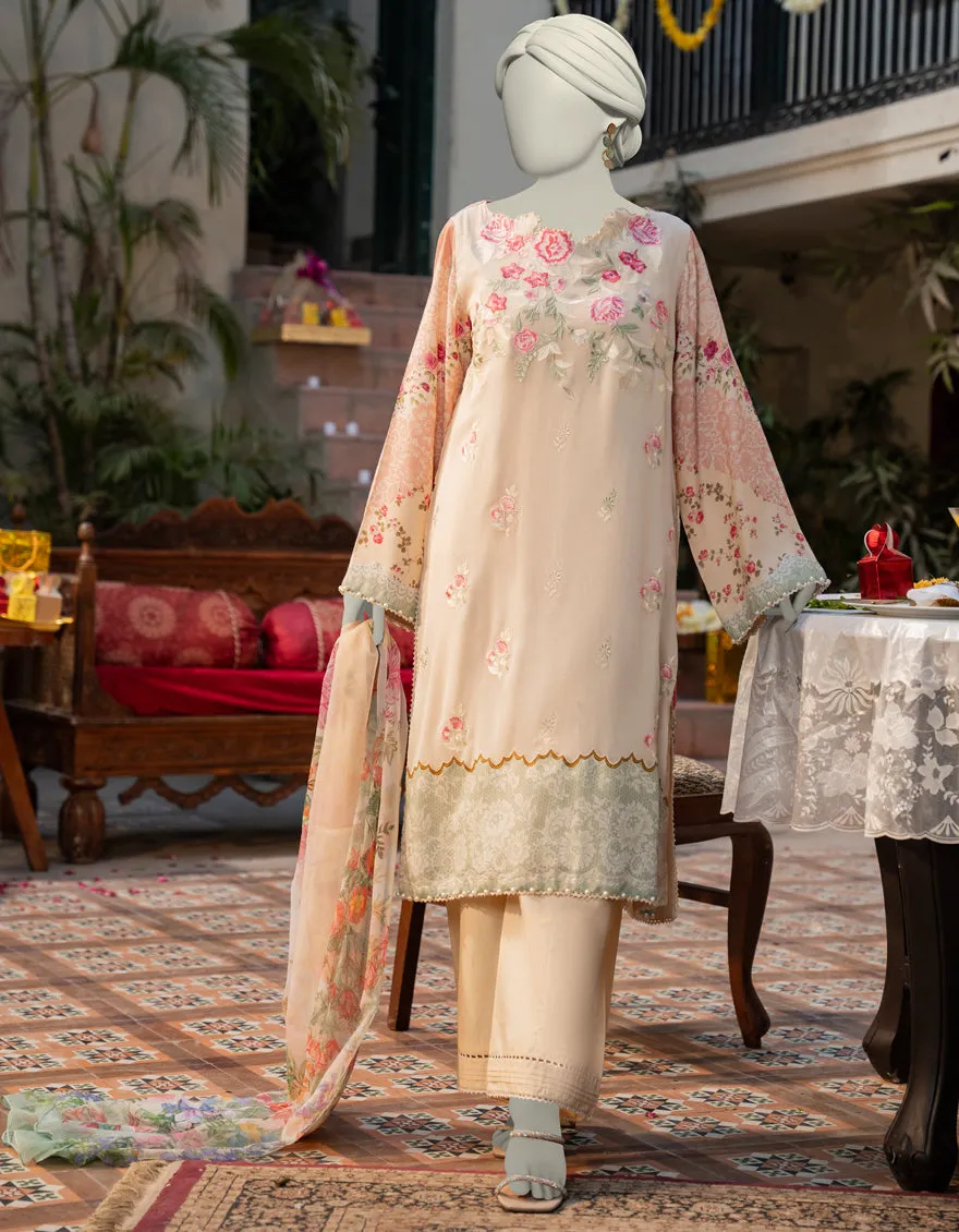 CREAM CHIFFON 3PC STITCHED | JLAWN-S-25-150/S PAS sold by Junaid Jamshed