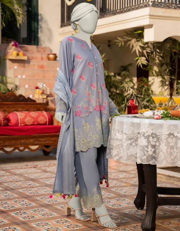 BLUE LAWN 3PC STITCHED | JLAWN-S-25-160/S SCH sold by Junaid Jamshed