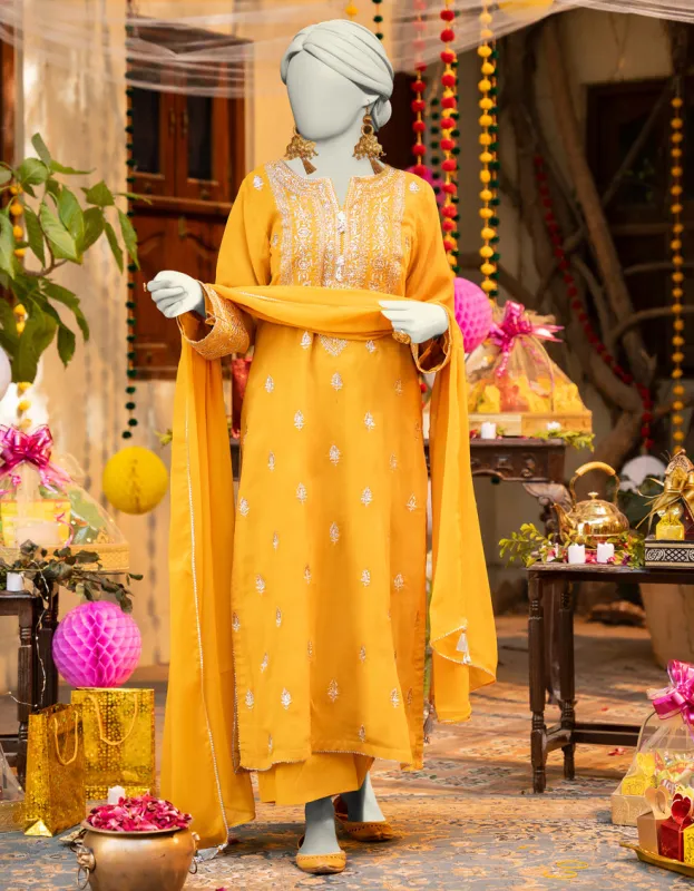 YELLOW CHIFFON 3PC STITCHED | JLAWN-S-25-162/S SHI sold by Junaid Jamshed