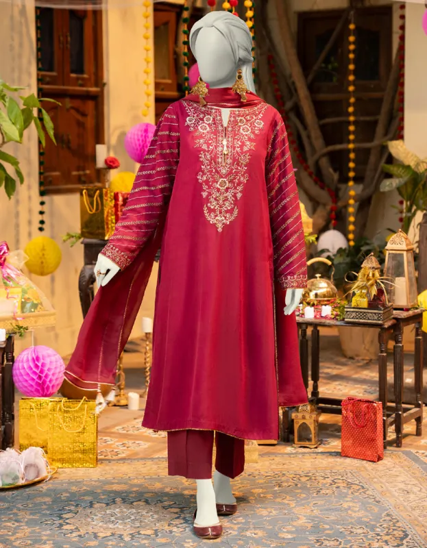 MAROON CHIFFON 3PC STITCHED | JLAWN-S-25-164/S SHI sold by Junaid Jamshed