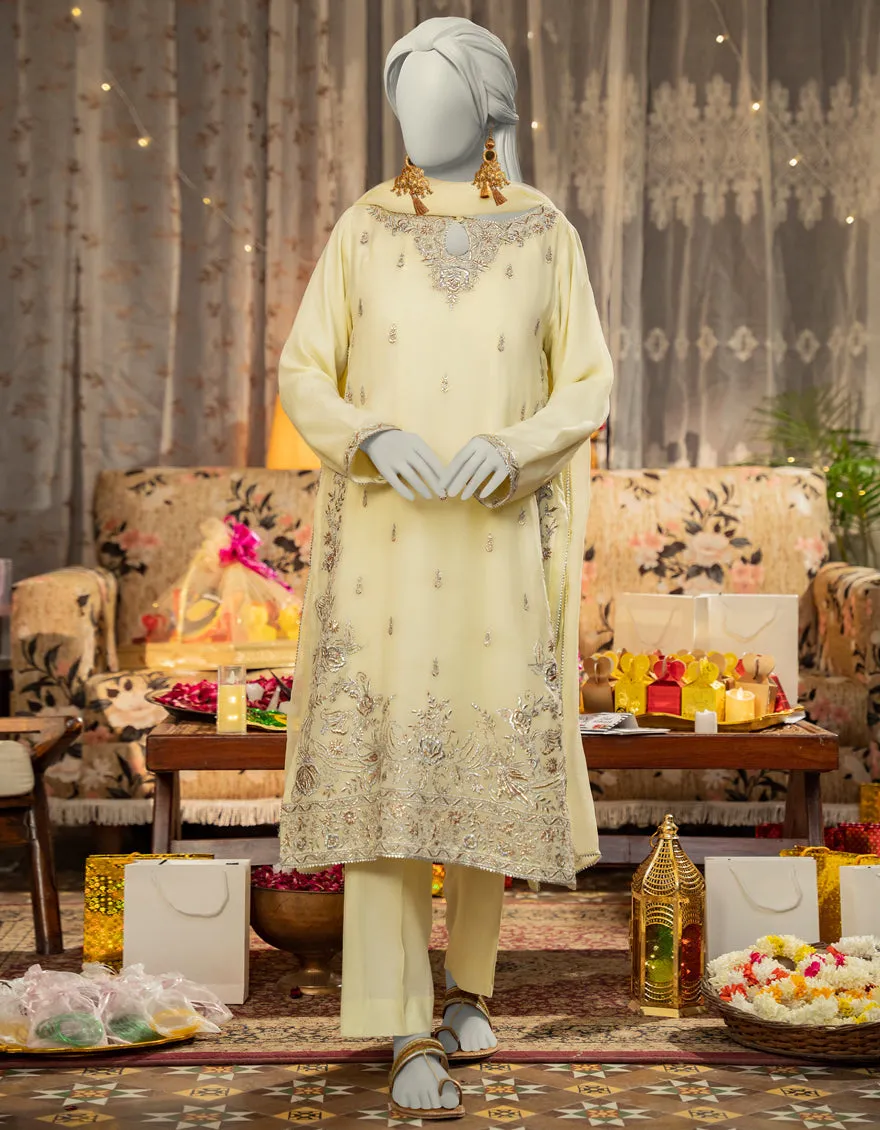 YELLOW CHIFFON 3PC STITCHED | JLAWN-S-25-166/S SHI sold by Junaid Jamshed