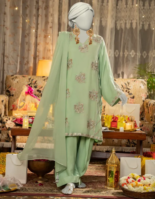 GREEN CHIFFON 3PC STITCHED | JLAWN-S-25-169/S SHI sold by Junaid Jamshed