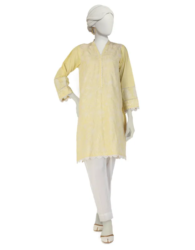 YELLOW LAWN KURTI | JJLK-S-JSS-25-387 FB sold by Junaid Jamshed