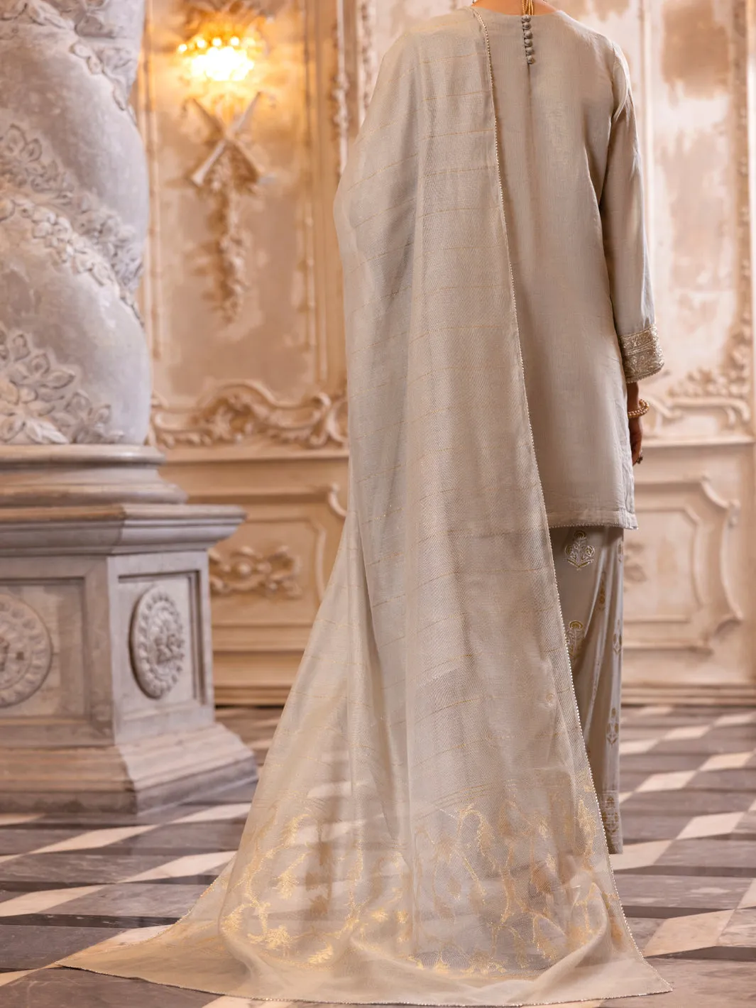 PISTACHIO GREEN MESURI NET 3PC STITCHED | AL-3PS-LS-512/AM-301 sold by Junaid Jamshed product image thumbnail 2